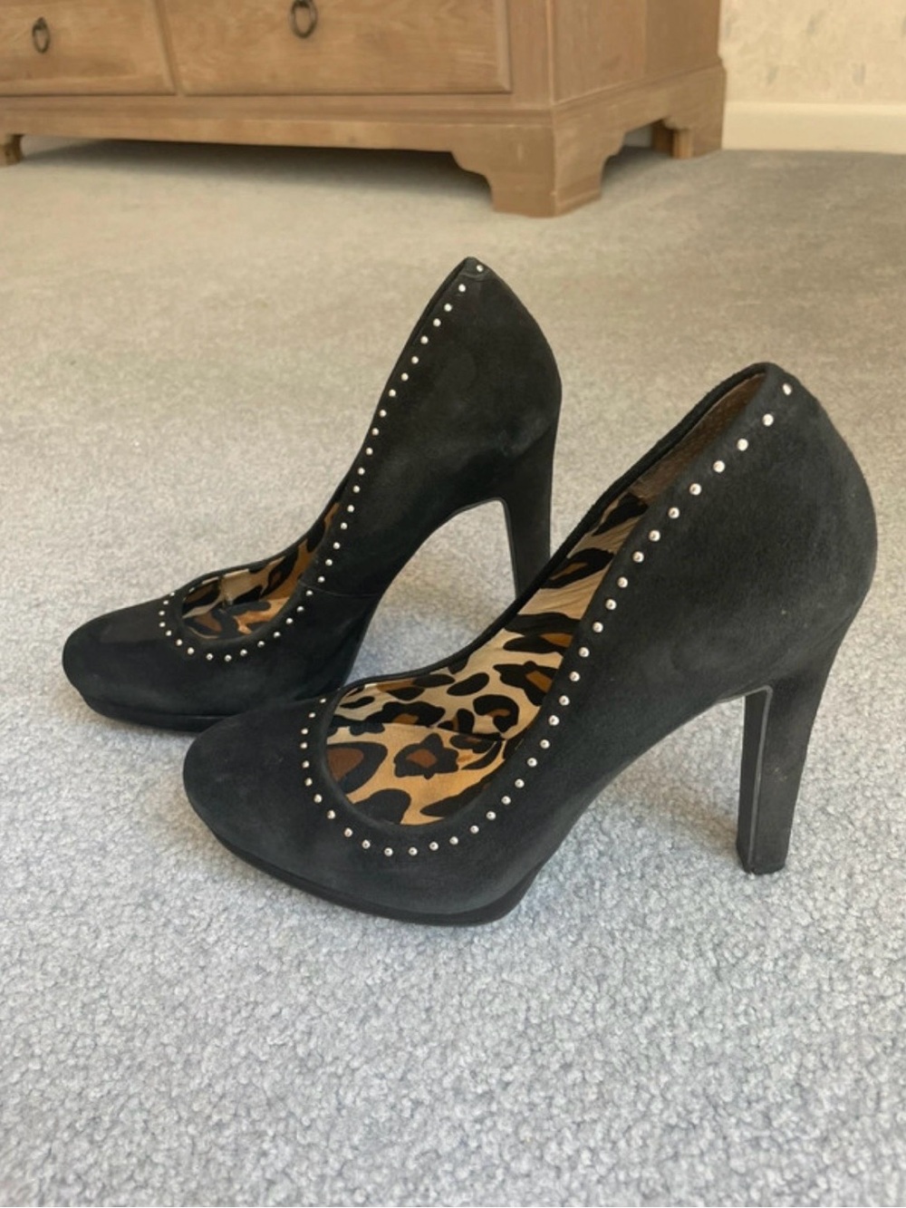Jessica Simpson Black Stud-Trim High Heel Pumps with Leopard Insole